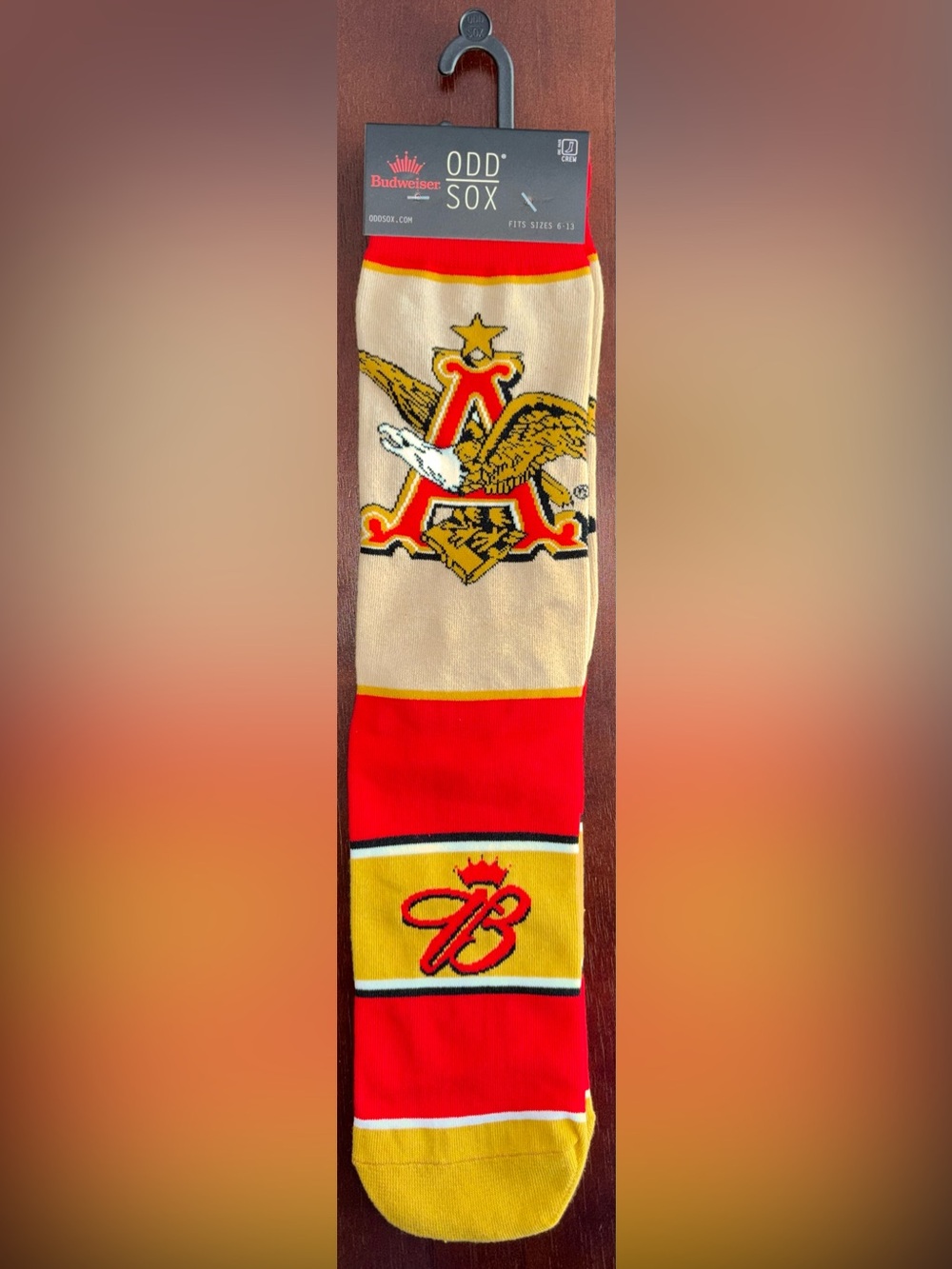 BUDWEISER ODD SOX NOVELTY CREW SOCKS NWT MEN’S SHOE SIZE 6-13